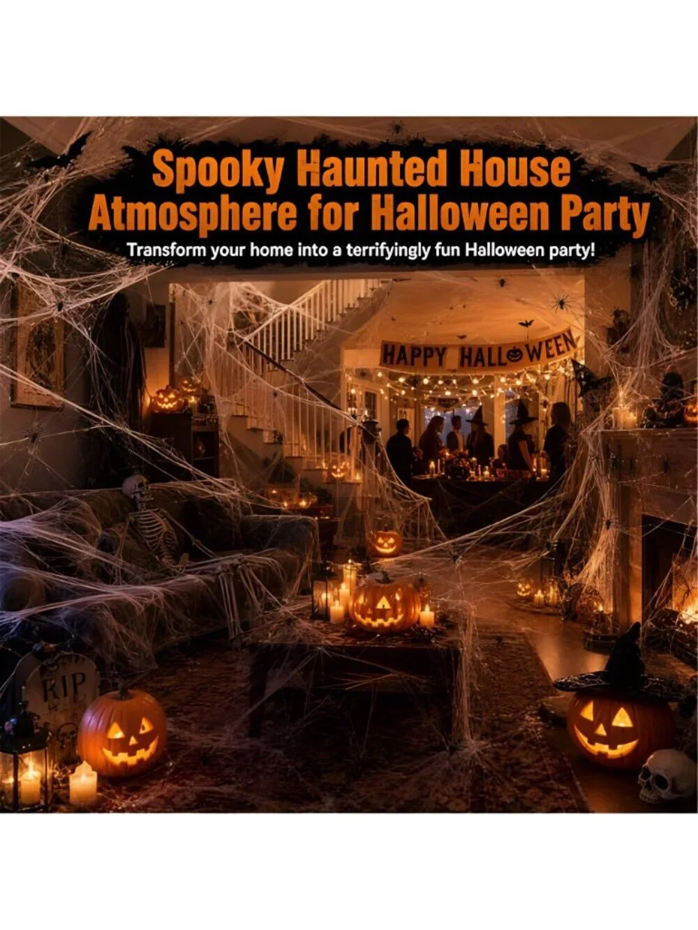 1200 Sqft Stretchy Halloween Spider Web Decor and 120 Fake Spiders